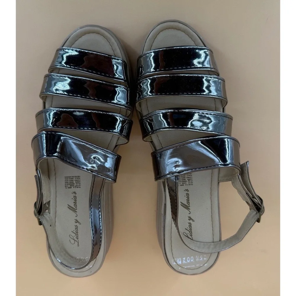 Lidias y Maria's Platform Sandals Women Size 10 Pewter Good Metallic Strappy